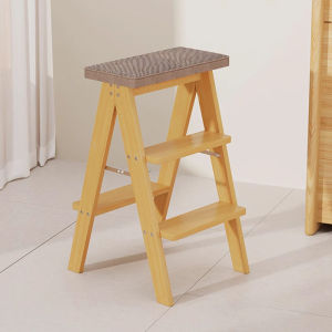 Foldable Kitchen Bar Stool Multi-Functional Indoor Step Ladder High Platform Home Use Stool Bamboo Material Simple Modern Style