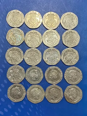 20 Years from 1982-2016 UK Queen Elizabeth 20 Pence coins