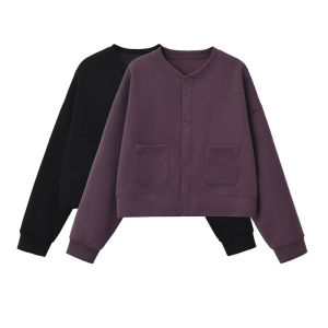 American Retro Purple Short Baseball Jacket Womens Autumn Winter Loose Casual Open Cardigan Sweatshirt Trendy INS Ladies Clothing