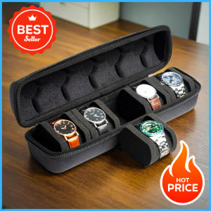 1pc 5-Slot Watch Case | Hard Shell Travel Organizer with Pillow Insert - Gift Ready (Black)suitable for smart watch storage