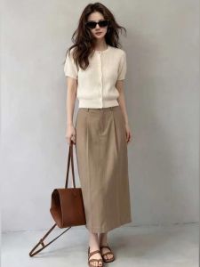 DANTING | Commuting Simple Style Two-piece Summer Short Sleeve A-line High-waisted Set