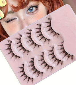 5 Pairs Soft Natural False Lashes: Thin Lightweight Realistic Design Suitable for Round Eyes Daily Eye Makeup Essential
