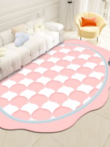 French Luxurious Pink Girls Bedroom Carpet Living Room Warmth Area Rug Polyester Fiber Elliptical Shape Machine Weaved Home Decor