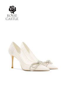 Rosecastle Crystal Butterfly High Heels Lace Wedding Shoes for Women Sweet Style Footwear Glue Bottom Process Sheep Skin Insole