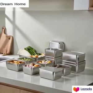 DREAM HOME Stainless Steel Food Storage Container Multi Size Refrigerator Food Tray Nestable Kitchen Organizer for Vegetable Meat Fruit