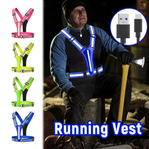 LED Reflective Running Vest LED Cycling Security Vest Adjustable Elastic Band Night Running Security Vest for Kids Adults Vest