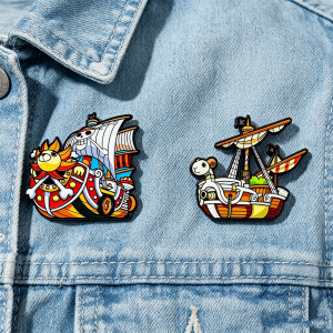 Bandai | 2pcs Anime Enamel Pins Set Thousand Sunny & Going Merry Pirate Vessels Metal Brooch Badges Collectible for Fans