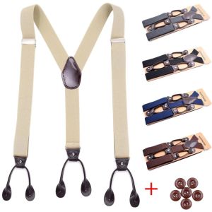 ZOOGGJZ Men Women Trimmed Button End Vintage Leather Trouser Straps Belt Adjustable Strap Clip Braces Suspenders Elastic Braces