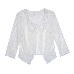 GOSSIP.D | Lace Shoulder Wrap Women Summer Short Thin Air Conditioning Outerwear Overlap Cardigan Sleeveless Round Neck Pure Color Coat