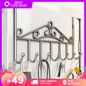 Multi Functional Powerful Seamless 7 Hooks Rack - Nail Free Door Hanger Hook Clothes Hook for Hat Clothes Coat Towel Bag Bathroom Bedroom Metal Hanger Home Organizer