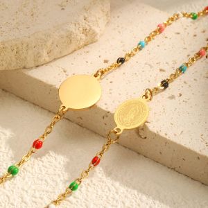 Kemstone 18K Gold Stainless Steel Mary Medal Mille Beads Handmade Casual Summer Jewelry for Women