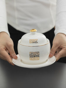 Water-Insulated Small Ceramics Soup Pot with Lid for One Person Birds Nest Dessert Bowl Hot Pot Soup Bowl Commercial Use