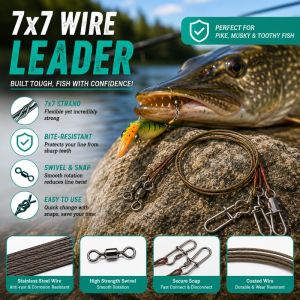 7x7 Steel Wire Fishing Leader Titanium Trace Line Anti Bite Rig with Snap Swivel Pike Predator Tackle Accessory Set Ultra Strong