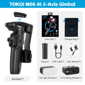 TOKQI | TOKQI M06 Handheld Gimbal Face Tracking Stabilizer for Cellphone Shoot Video Built-in Extension Rod & Wireless Mic with Light