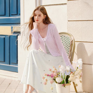 XIANGYING | French Style V-Neck Flare Sleeve Slim Fit Knitted Cardigan