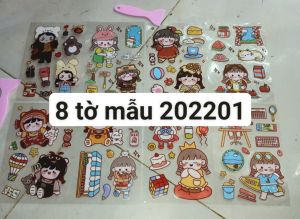 Bộ 8 tờ hoặc 12 tờ hình dán Sticker Bé Gái hoặc Cookuu bằng nhựa rất đẹp