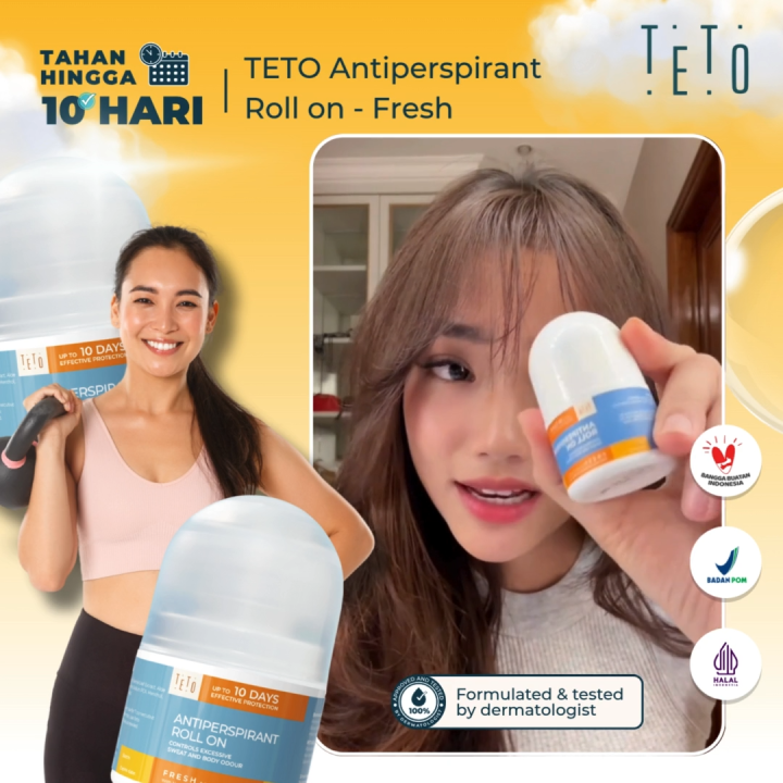 Paket 2 pcs Teto Antiperspirant Roll On 20ml yang mengurangi keringat & bau hingga 10 Hari – Fresh
