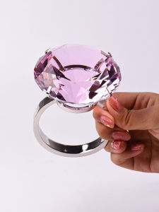 Large Crystal Diamond Ring Wedding Prop Pink Diamond Ring Sweet Birthday Gift for Girlfriend Engagement Valentines Day