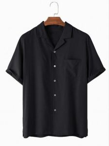 Kemeja Hawai Polos Piyama Lengan Pendek V-Neck Pria Wanita Hem Hawaii Cowok Vintage Hawaiian