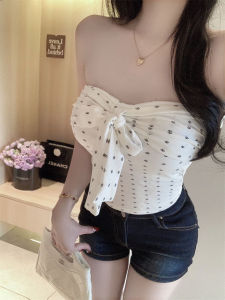 Áo Vest Không Tay Màu Trắng Họa Tiết Chấm Bi Pure Desire Dành Cho Nữ Mùa Hè Mới Thiết Kế Thắt Nút Bướm Cảm Giác Dây Buộc
