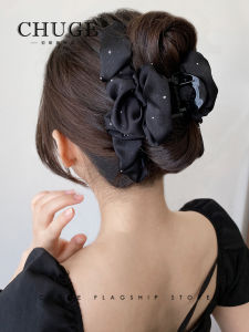 Elegant Black Satin Folded Shark Clip Fashionable Hair Accessory Versatile Hairpin Stylish Original Design Universal Hair Clip