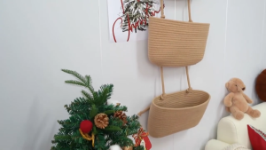 3-Tier Woven Hanging Basket Cotton Wall-Mounted Storage Organizer Bag For Over the Door & Decoration