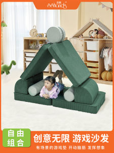Foldable Childrens Sofa Bed Velvet Crawling Sofa Cushion Game Blocks Soft Fabric Easy Clean Sponge Filling Medium Hardness