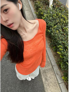 Áo Len Dệt Kim Dài Tay Màu Cam Mùa Thu Thường Ngày Rộng Rãi Thoải Mái Cổ Tròn Chống Nắng Cho Nữ