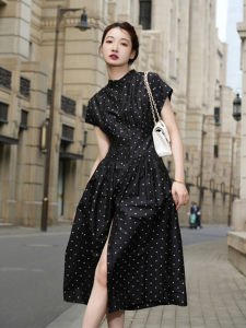 2025 New Black Long Gown Womens Fashionable Waist-Cinched Dress Korean Style High Waist A-Line Skirt Autumn Season Dress