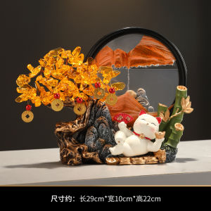 Pachira Macrocarpa Lucky Cat Quicksand Painting Bamboo Living Room Wine Cabinet Office Decorations Opening Big Ji Housewarming Gift High-End