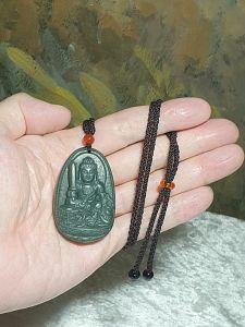 Green Nephrite Manjusri Pusa Jade pendant (with certificate) [Natural Crystal] 和田玉青玉文殊师利菩萨吊坠(带证书)