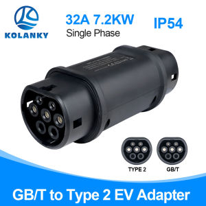 Kolanky 32A EV Charger Adapter Gbt to Type 2 AC EV Connector 7.2KW/22KW 1P/3P GB/T to European Standard Adaptor for Type 2 EVSE
