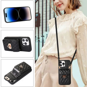 เคสใส่บัตรสำหรับ Iphone 14 Pro Max พร้อมสายคล้องแนวทแยง Iphone 15 Pro Max เคสโทรศัพท์ เคส เคส Iphone 13 Pro Max เคสกระเป๋าสตางค์หนัง iPhone X XR XS MAX 14 Promax 15 Plus iPhone 11 12เคสช่องใส่การ์ดพร้อมสลิงเชือกสำหรับ Pro Max