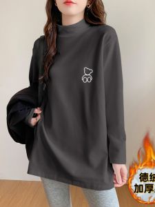 Dralon Warm Long Sleeve T-shirt Womens Fall and Winter Inner Wear Plus Size Plus Size Ladies Fleece-lined Thickened Slim Fit Slimming Bottoming Shirt Tops