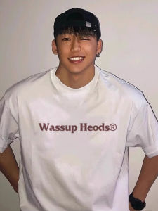 Wassup Heods Basic Cotton T-Shirt Mens Short Sleeve Letter Print Casual Summer Top Quality Pure Cotton round Neck Tee