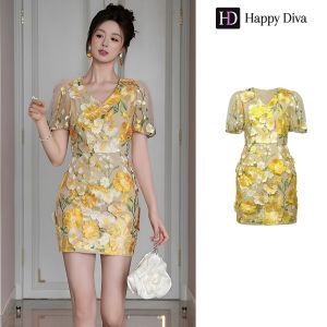 Happy Diva ชุดผู้หญิงชุดสีเหลืองชุดดอกไม้งานแต่งงานชุดปาร์ตี้อย่างเป็นทางการชุดจัดเลี้ยงชุดราตรี 9028
