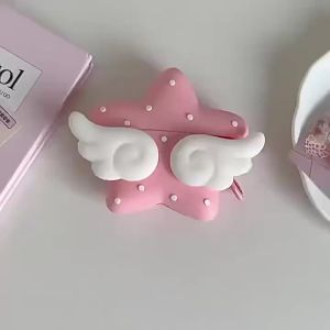 Cute 3D Pink Star Angel Wings Earphone Case For AirPods Pro 2 3 4 Soft Silicone Protective Cover Kawaii Dot Decor Headset Shell