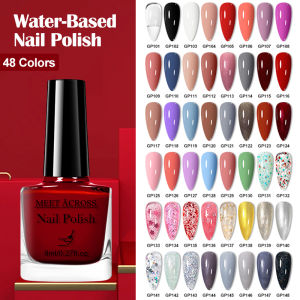 MEET ACROSS 8ml Water-Based Nail Polish 48 Colors Long Lasting No Need of Lamp to Cure Nail Supplies Vernis for Nails Manicure