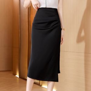 Spring Fashion Trend Elegant Versatile Young-Flavored Slit Satin Half Skirt