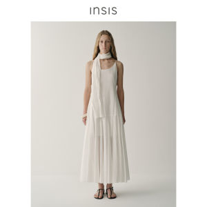 INSIS FEMME | Pure Cotton Fine Spun Twist Yarn Artistic Fit-and-Flare Halter Dress