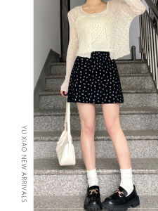 Black Floral Print Mini Skirt Womens High Waist A-Line Half Body Slimming Fat MM Pear Shape Hip Covering Summer Casual Skirt