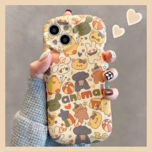 Cute Cartoon Zoo Silicone Phone Case for Apple 15 iPhone 14 pro Max Full Cover Anti-Fall Airbag Womens Style Elliptical Design