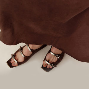 Breathable Open Toe Washed Leather Roman Sandals
