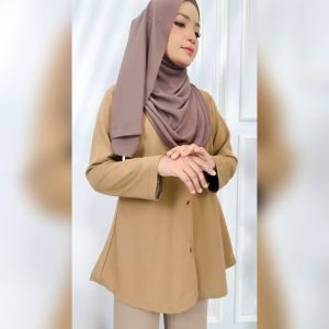 KM Muslimah Harita Size 40-46 Ready Stock 3/4 Sleeve Round Neck Button Up Blouse Baju Muslimah [B10370]