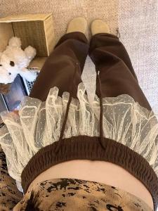 กางเกงขายาวทรงหลวมสไตล์บัลเล่ต์ ขอบลูกไม้ สำหรับผู้หญิง กางเกงขายาวลำลองฤดูใบไม้ผลิและฤดูใบไม้ร่วง เสื้อผ้าทำงานสไตล์เกาหลี