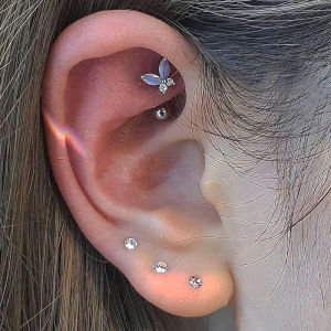 Adorable Pink Butterfly Titanium Steel Ear Bone Studs Double Head Removable Thick Bar Screw on Earring Post for Women