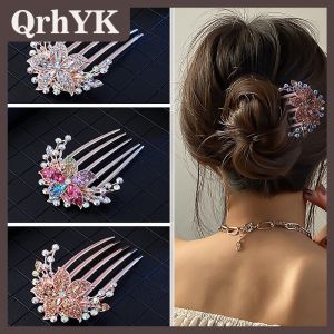 QrhYK Cổ Điển Pha Lê Hoa Tóc Clip Hàn Quốc Phong Cách Thời Trang Ngọc Trai Rhinestone Tóc Lược Sáng Bóng Kẹp Tóc Cho Phụ Nữ Tóc Phụ Kiện