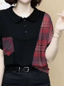 QIAOXIZI | Senior Womens Stylish Plaid Polo Shirt