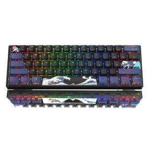 Womier WK61 Kanagawa 60% Keyboard Hot-Swappable Anime Keyboard RGB Wire Gaming Mechanical Keyboard Pudding PBT Keycap Red Switch