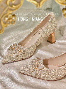 French Style Wedding Shoes Two-Way Wear Thick Heel Comfortable Bridal Shoes Suitable for Daily Wear And Maidsmaid Shoes Small Size Dress Shoes